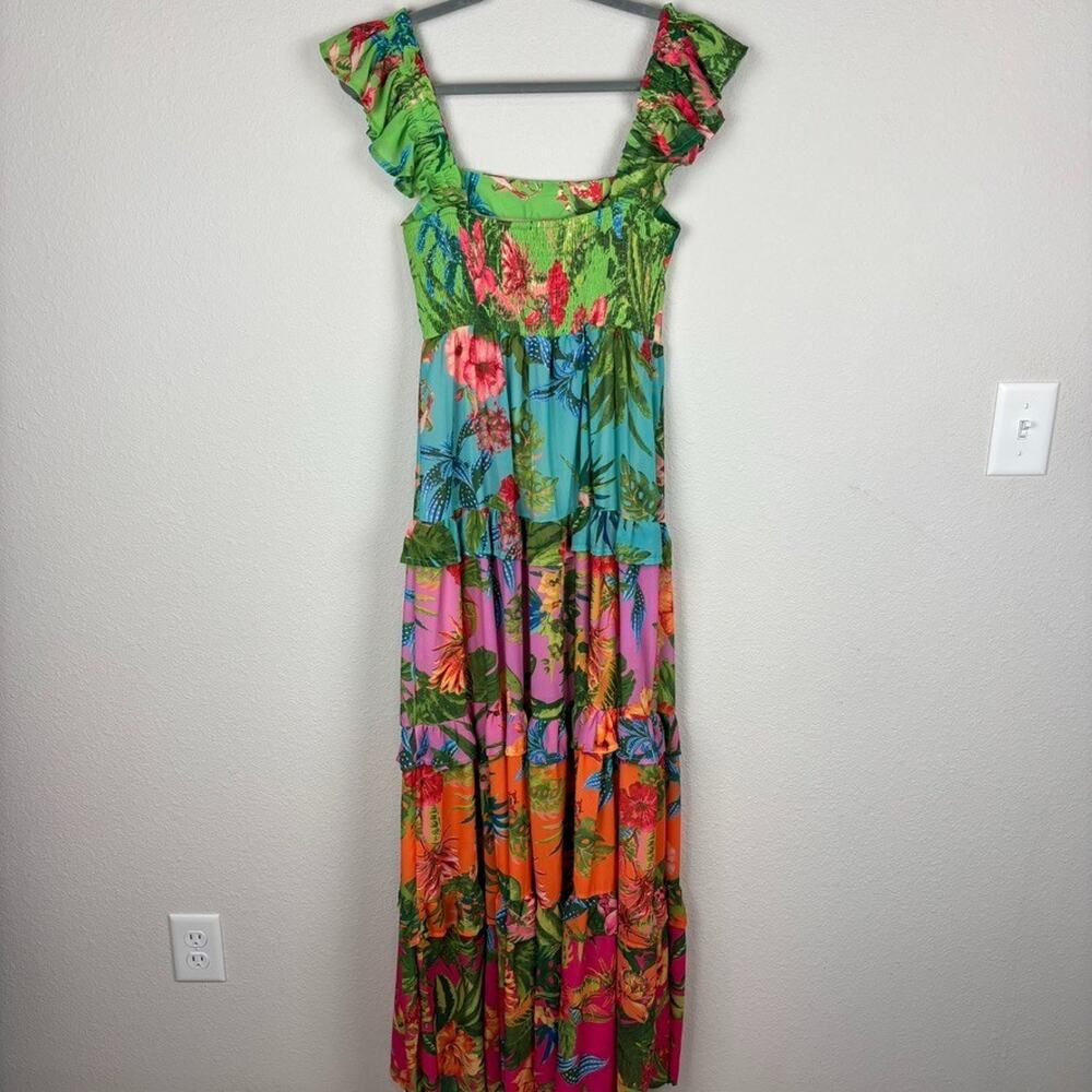 Avara Ivy Floral Tiered Maxi Dress Small Tropical Hawaiian Resort Smocked Back - Picture 11 of 13